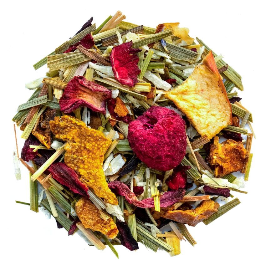 Tisane Jardin Secret Bio Saveur Framboise et Citron Vert par Made in Thé - Vue de haut